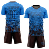 Custom Powder Blue Brown Sublimation Soccer Uniform Jersey