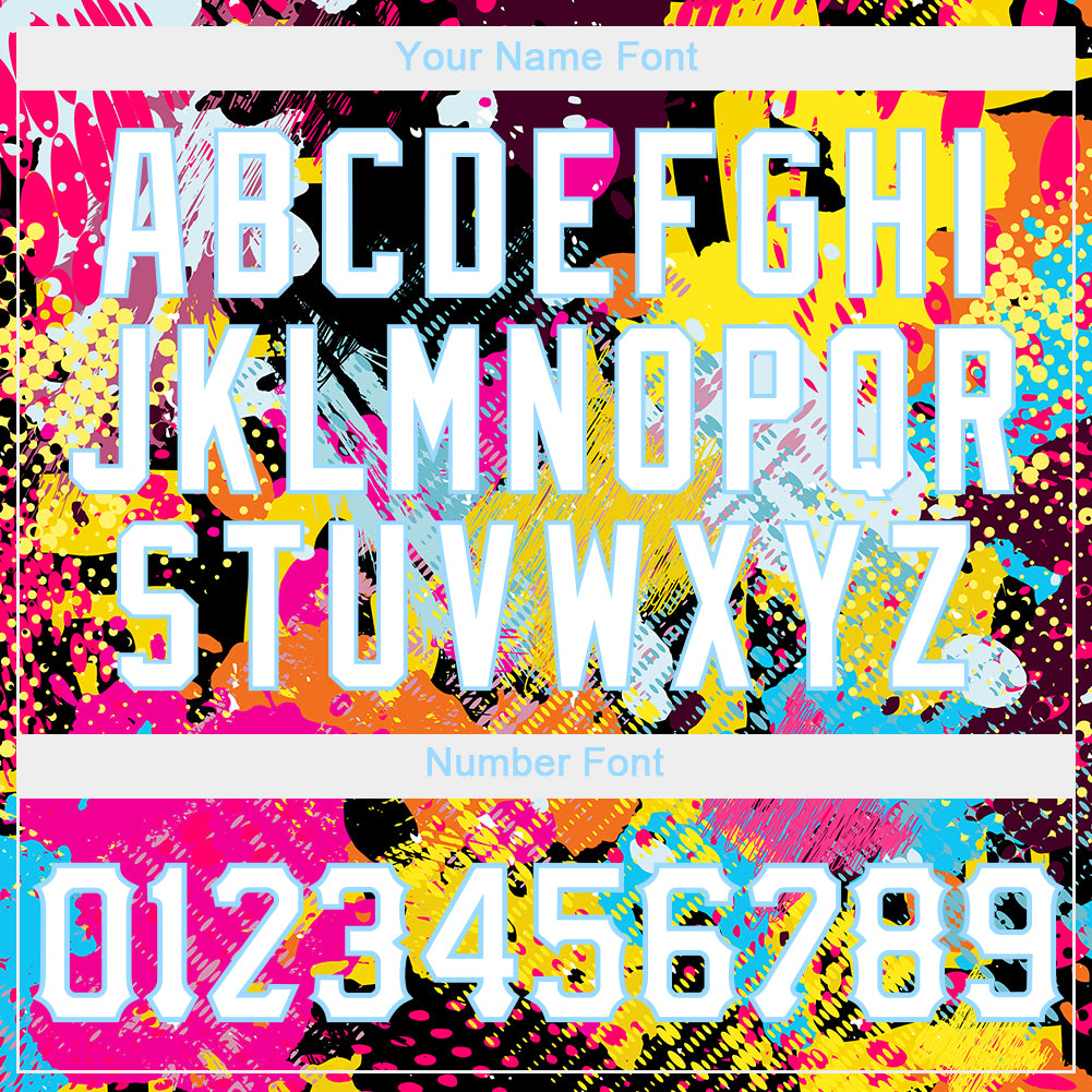 Custom Graffiti Bright Psychedelic Pattern White-Light Blue 3D Authentic Baseball Jersey