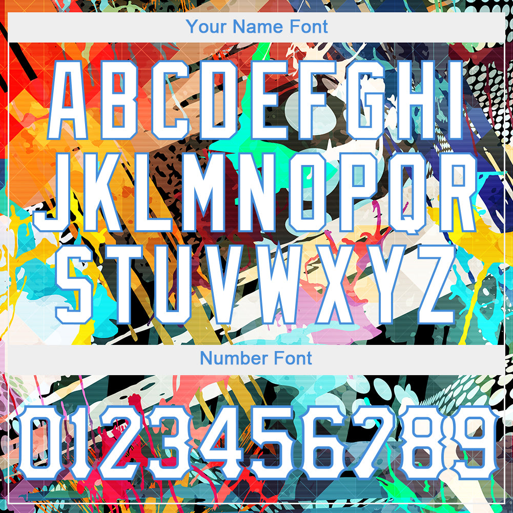 Custom Graffiti Colored Abstract Pattern White-Light Blue 3D Authentic Baseball Jersey