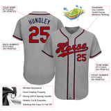 Custom Gray Red-Navy Authentic Baseball Jersey