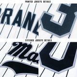 Custom White Royal Pinstripe Navy-Gold Baseball Jersey