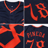 Custom Navy White-Orange Authentic Baseball Jersey