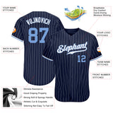 Custom Navy White Pinstripe Light Blue-White Authentic Baseball Jersey