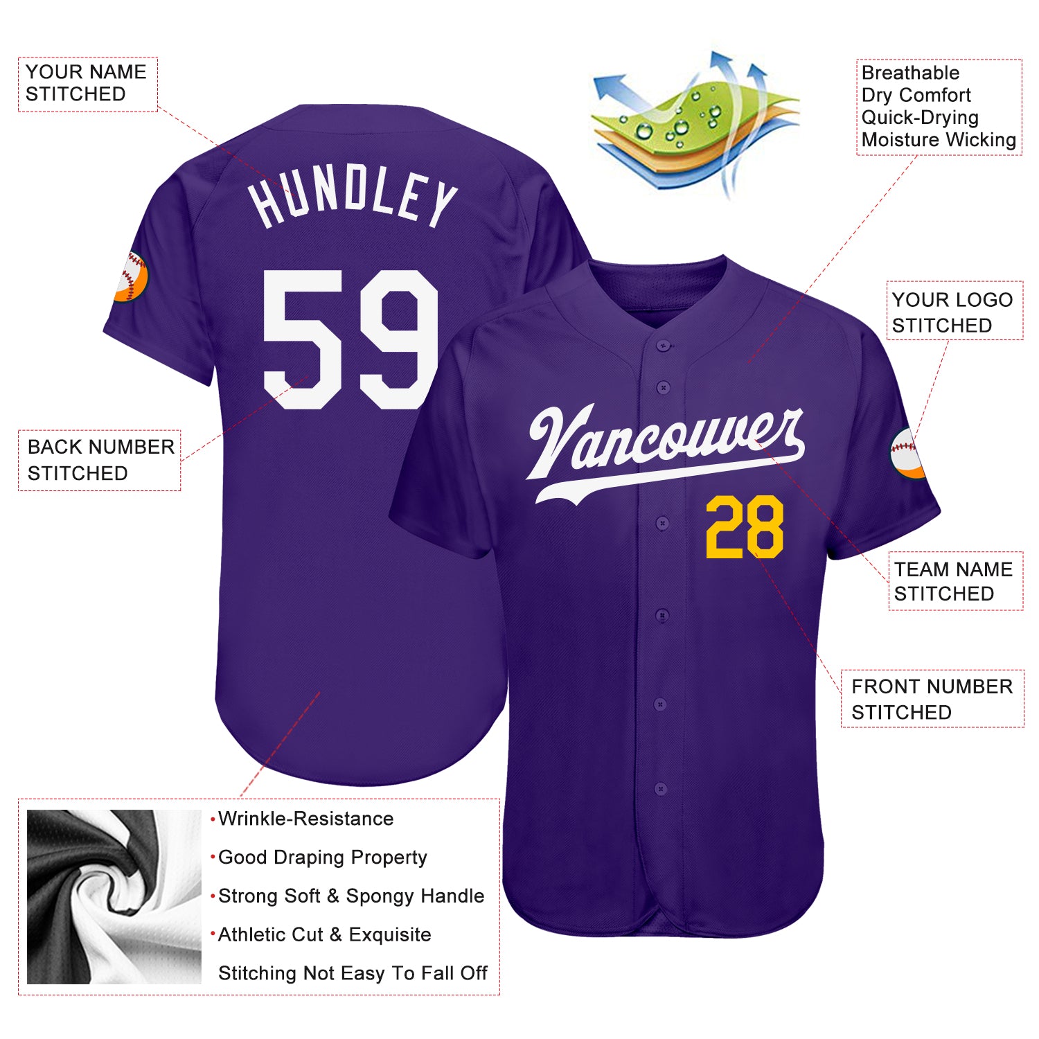 Custom Purple White-Gold Authentic Baseball Jersey