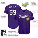Custom Purple White-Gold Authentic Baseball Jersey