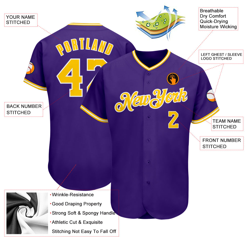 Custom Purple Gold-White Authentic Baseball Jersey