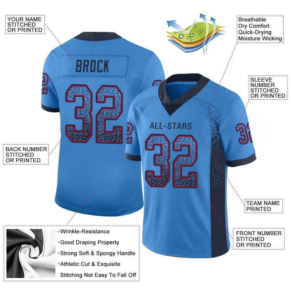 Custom Powder Blue Navy-Red Drift Fashion Football Jersey