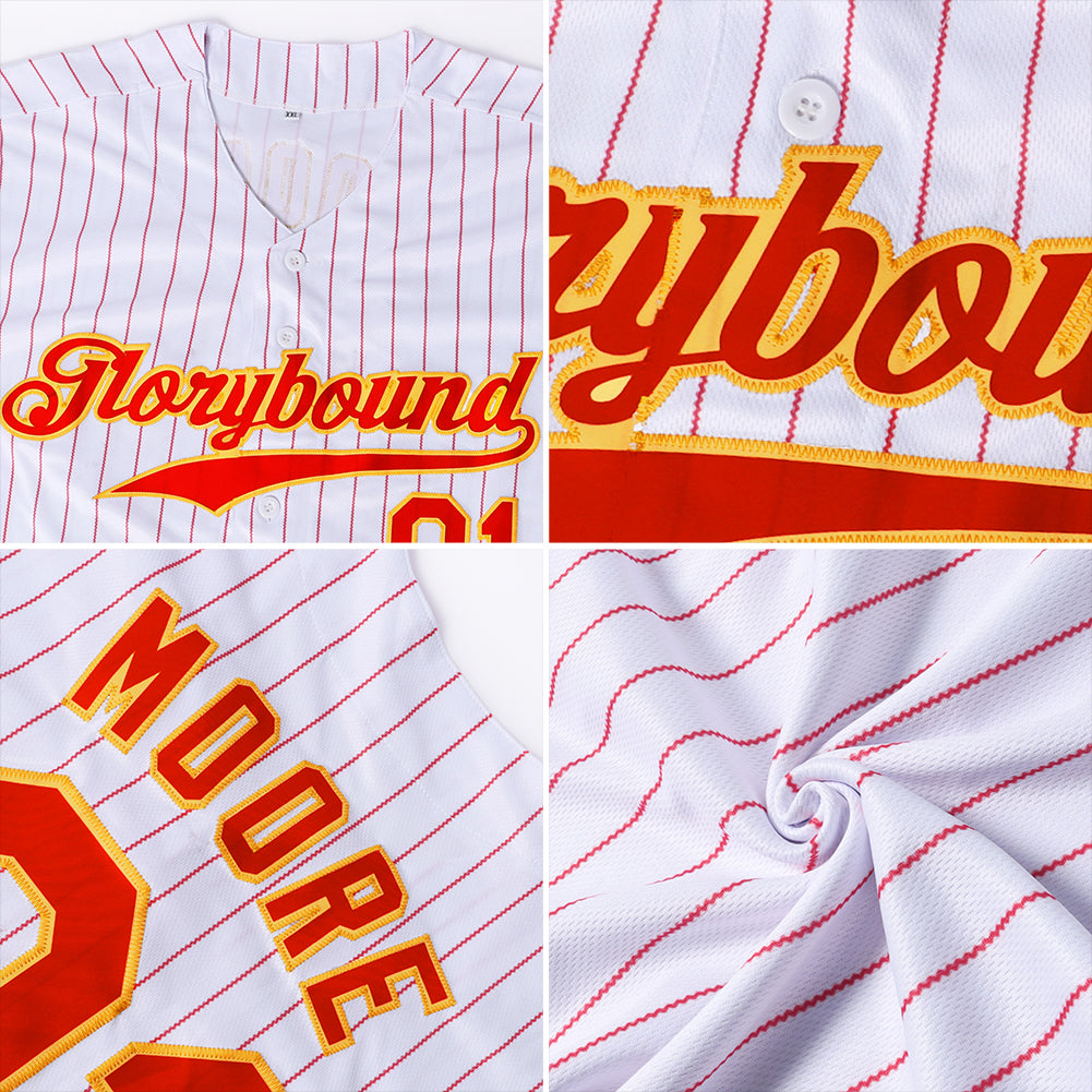 Custom White Red Pinstripe Red Authentic Baseball Jersey