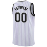 Custom White Purple Pinstripe Black-Gray Authentic Basketball Jersey