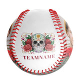 Personalized White Red Rose Skull Photo Baseballs