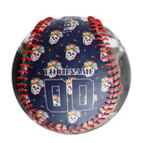 Personalized Navy Flowers Skull Photo Baseballs