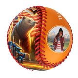 Personalized Orange American Flag Wolf Bear Truck Photo Baseballs