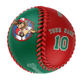 Personalized Kelly Green Red Half Leather Kelly Green Authentic Baseballs