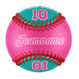 Personalized Pink Aqua Half Leather Pink Authentic Baseballs