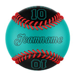 Personalized Aqua Black Half Leather Black Authentic Baseballs