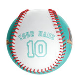 Personalized Aqua White Half Leather White Authentic Baseballs
