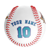 Personalized White Leather Aqua Authentic Baseballs