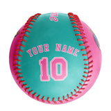 Personalized Pink Aqua Half Leather Pink Authentic Baseballs