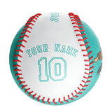 Personalized Aqua White Green Half Leather White Authentic Baseballs