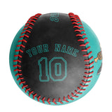 Personalized Aqua Black Green Half Leather Black Authentic Baseballs