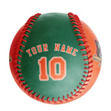 Personalized Orange Kelly Green Half Leather Orange Authentic Baseballs