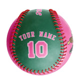 Personalized Pink Kelly Green Half Leather Pink Authentic Baseballs