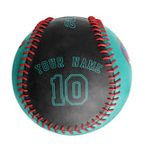 Personalized Aqua Black Half Leather Black Authentic Baseballs
