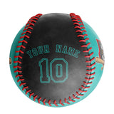Personalized Aqua Black Half Leather Black Authentic Baseballs