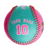 Personalized Pink Aqua Half Leather Pink Authentic Baseballs