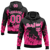 Custom Stitched Black Hot Pink-White 3D Pattern Design Flame Sports Pullover Sweatshirt Hoodie