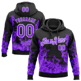 Custom Stitched Black Purple-White 3D Pattern Design Flame Sports Pullover Sweatshirt Hoodie