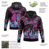 Custom Stitched Black Hot Pink-Sky Blue 3D Pattern Design Flame Sports Pullover Sweatshirt Hoodie
