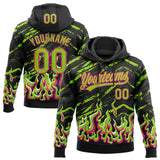 Custom Stitched Black Neon Green Hot Pink-White 3D Pattern Design Flame Sports Pullover Sweatshirt Hoodie