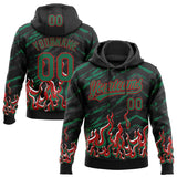 Custom Stitched Black Kelly Green Red-White 3D Pattern Design Flame Sports Pullover Sweatshirt Hoodie