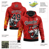 Custom Stitched Red Black Yellow-White 3D Pattern Design Flame Tiger Sports Pullover Sweatshirt Hoodie