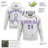 Custom White Purple 3D Gastric Cancer World Cancer Day Ribbon Support Sports Pullover Sweatshirt Hoodie