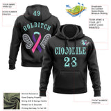 Custom Black Ice Blue 3D Thyroid Cancer World Cancer Day Ribbon Support Sports Pullover Sweatshirt Hoodie