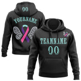 Custom Black Ice Blue 3D Thyroid Cancer World Cancer Day Ribbon Support Sports Pullover Sweatshirt Hoodie