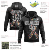 Custom Black White 3D Skin Cancer World Cancer Day Ribbon Support Sports Pullover Sweatshirt Hoodie