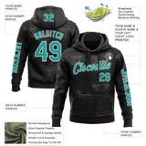 Custom Black Aqua-White 3D Pattern Design Ethnic Tribal Sportswear Pullover Sweatshirt Hoodie