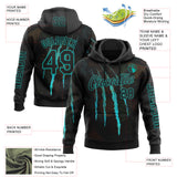 Custom Black Aqua 3D Pattern Design Scratch Tribal Sportswear Pullover Sweatshirt Hoodie