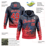 Custom Navy Fire Red-White 3D Pattern Design Ethnic Tribal Sportswear Pullover Sweatshirt Hoodie