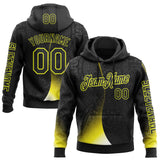 Custom Black Neon Yellow 3D Pattern Design Ethnic Tribal Sportswear Pullover Sweatshirt Hoodie
