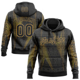 Custom Black Old Gold 3D Pattern Design Ethnic Tribal Sportswear Pullover Sweatshirt Hoodie