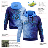 Custom Blue Powder Blue-Black 3D Pattern Design Gradient Ethnic Tribal Sportswear Pullover Sweatshirt Hoodie