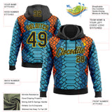 Custom Stitched Blue Black Orange-Yellow 3D Pattern Design Snake Skin Print Sportswear Pullover Sweatshirt Hoodie