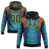 Custom Stitched Blue Black Orange-Yellow 3D Pattern Design Snake Skin Print Sportswear Pullover Sweatshirt Hoodie