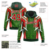 Custom Stitched Green Red-White 3D Pattern Design Crocodile Skin Print Sportswear Pullover Sweatshirt Hoodie