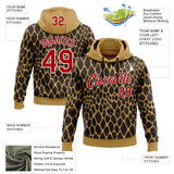 Custom Stitched Old Gold Red Brown-White 3D Pattern Design Snake Skin Print Sportswear Pullover Sweatshirt Hoodie