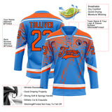 Custom Powder Blue Orange Navy-White 3D Splash Hockey Lace Neck Jersey